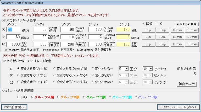 顧客分析RFMシミュレータ画面